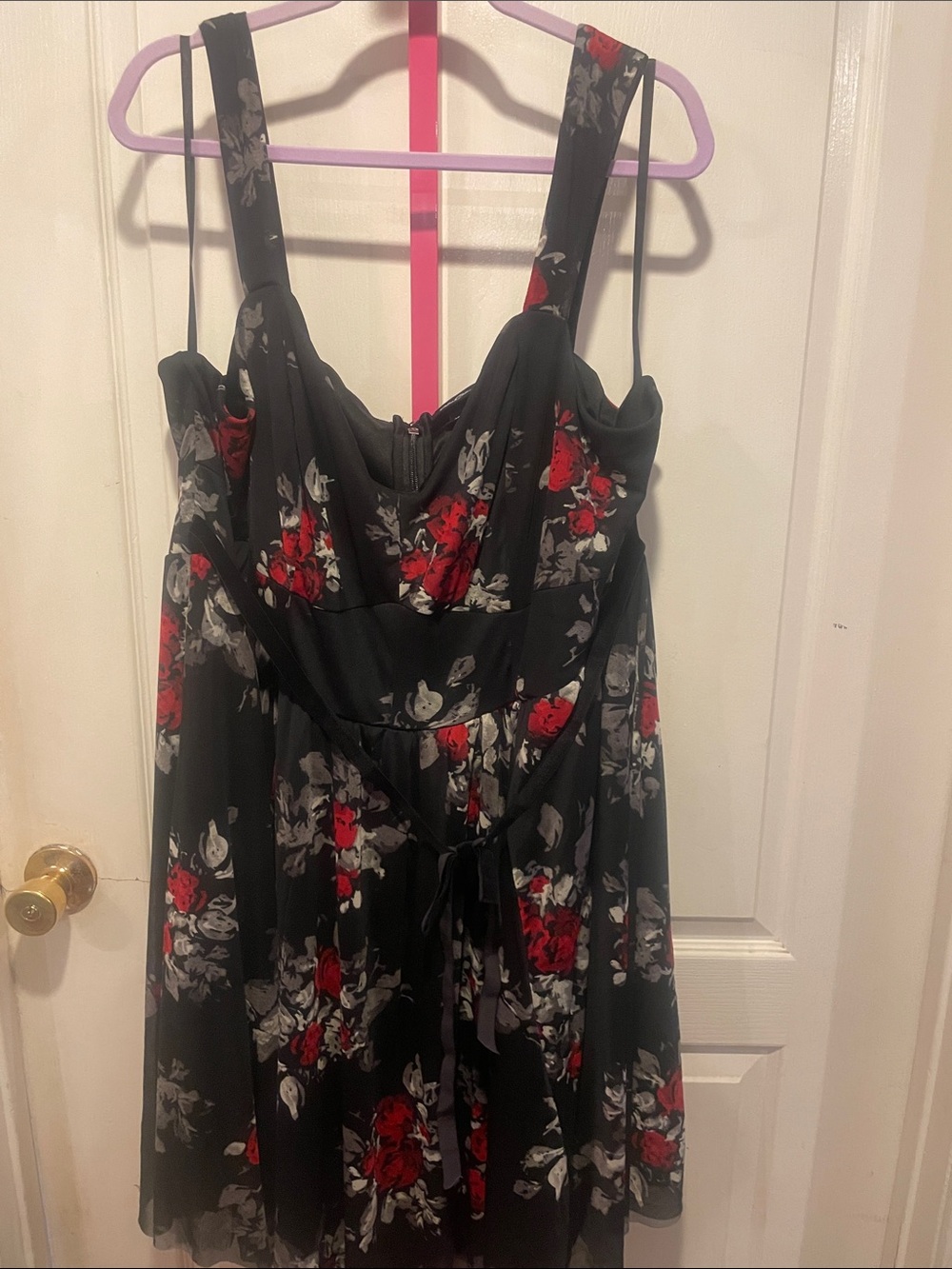 torrid Black Floral Midi Dress with Red & Gray Flowers